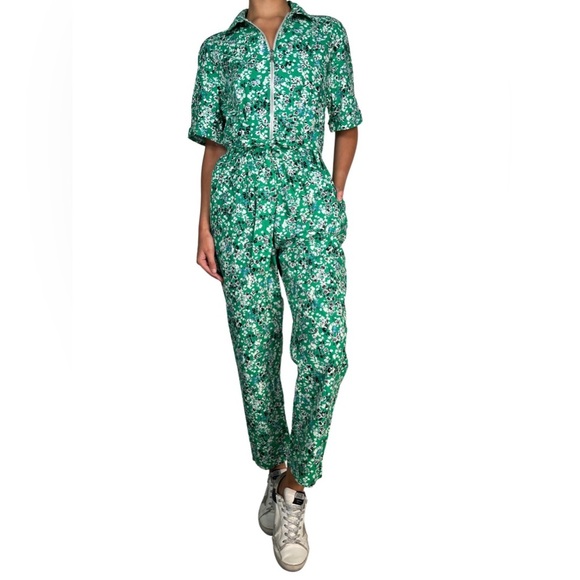 Zara Pants - Zara Green Floral Zip Front Jumpsuit Size Medium | Boilersuit Cottagecore Y2K